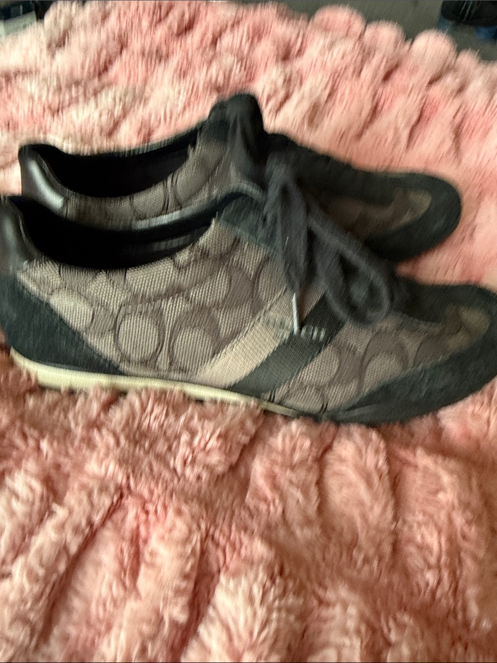 Coach Women's Signature Logo Lace-Up Sneakers in Charcoal and Black